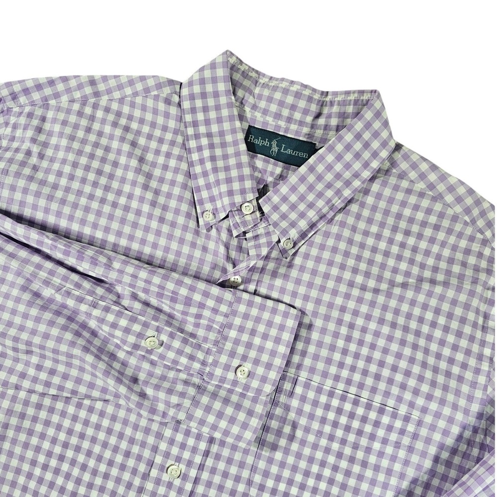 Ralph Lauren Button Down Mens XXL Purple Gingham Check L/S Shirt Pocket Preppy‎